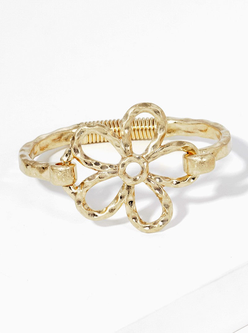 Hammered Metal Flower Hook Bangle Bracelet