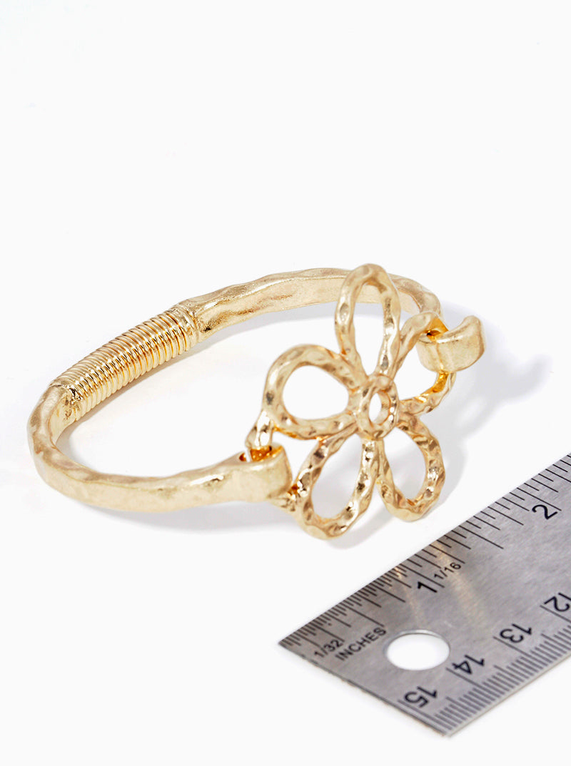 Hammered Metal Flower Hook Bangle Bracelet