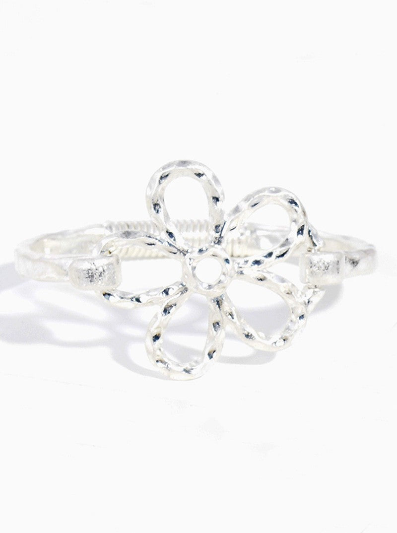 Hammered Metal Flower Hook Bangle Bracelet