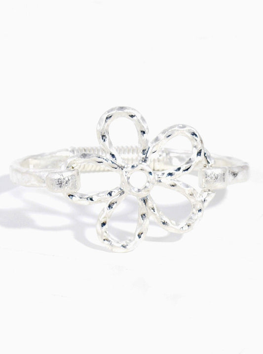 Hammered Metal Flower Hook Bangle Bracelet