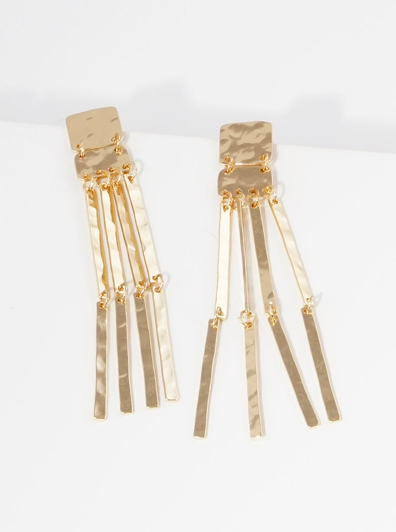Hammered Metal Geometric Bar Drop Dangle Earrings