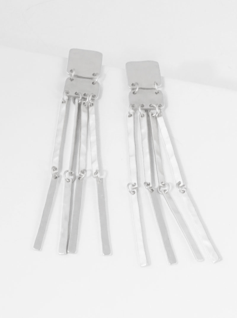 Hammered Metal Geometric Bar Drop Dangle Earrings