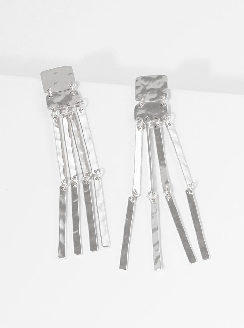 Hammered Metal Geometric Bar Drop Dangle Earrings