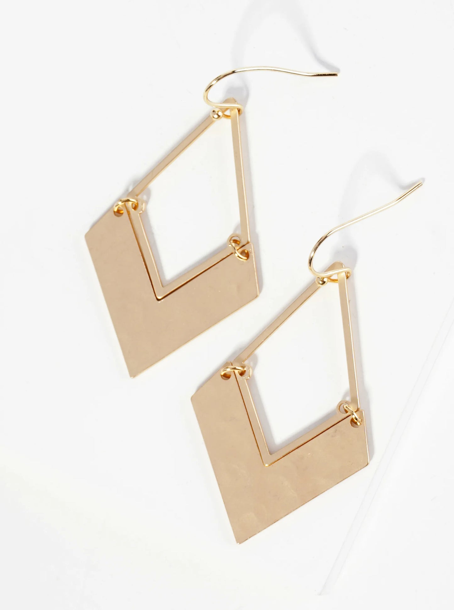 Hammered Metal Geometric Rhombus Dangle Drop Earrings