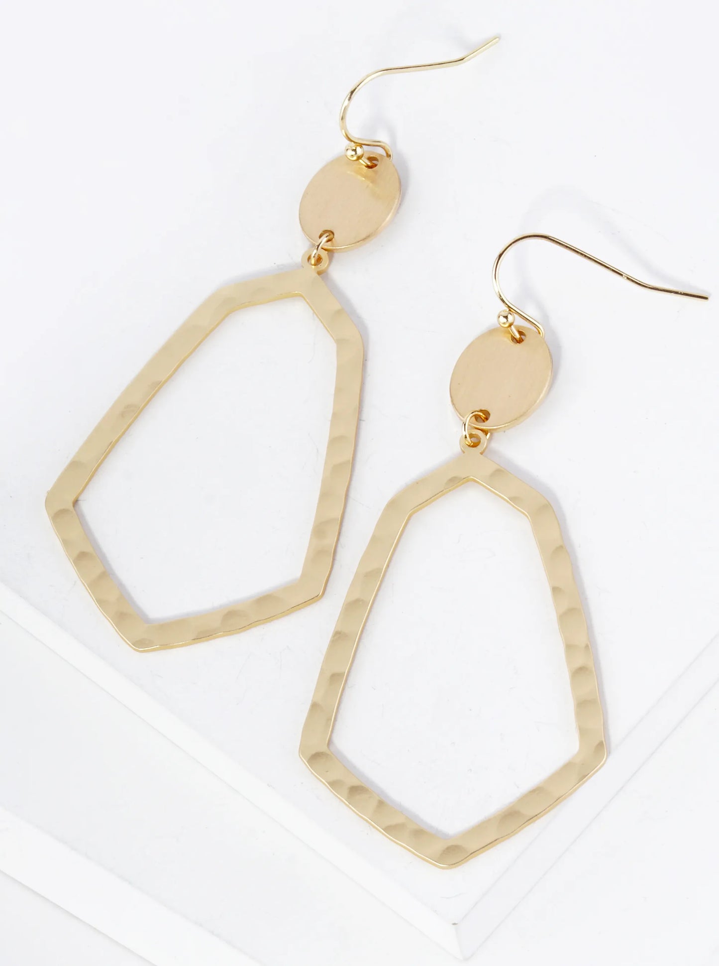 Hammered Metal Geometric Shape Dangle Drop Earrings