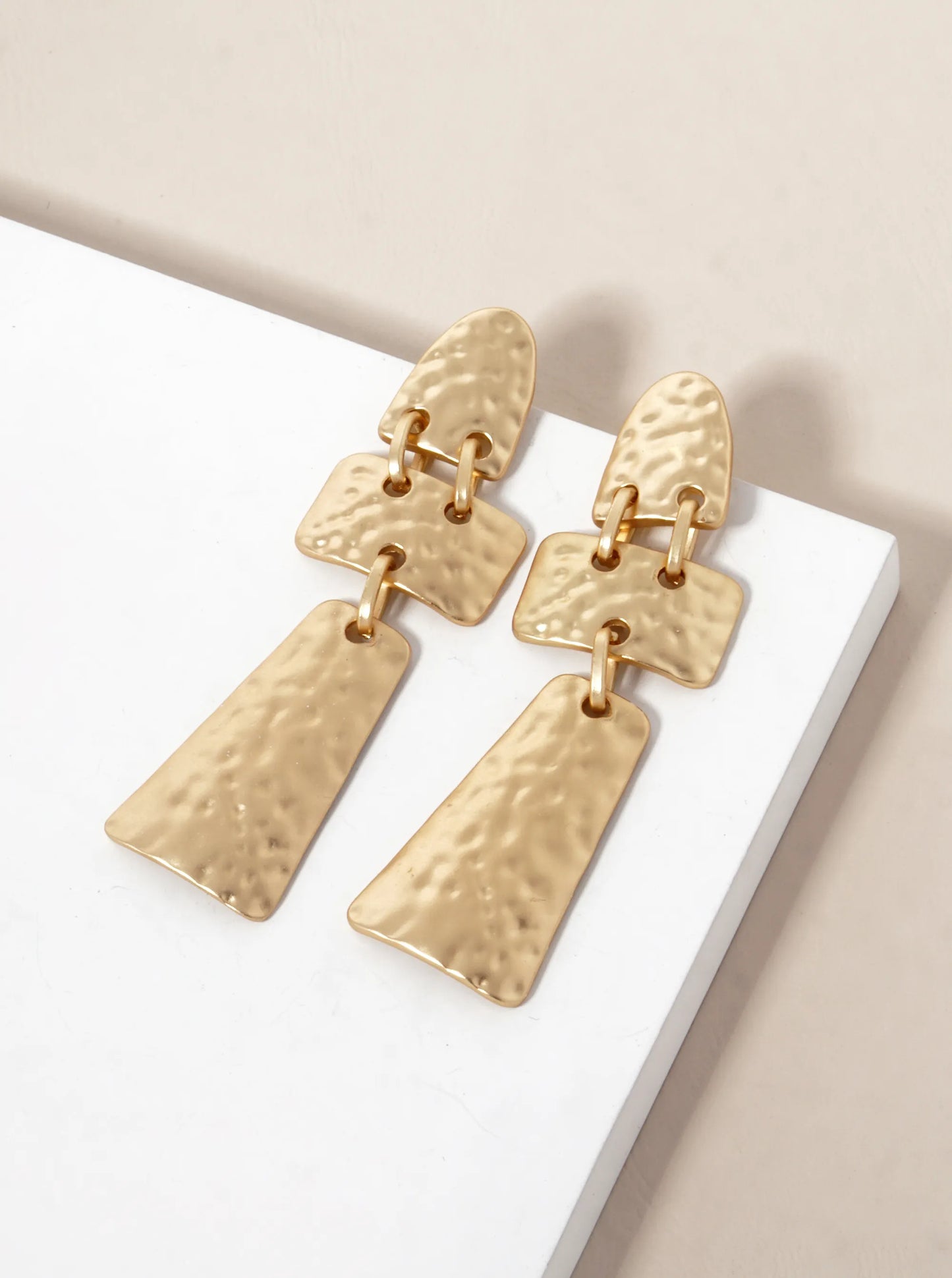 Hammered Metal Geometric Shape Dangle Post Earrings