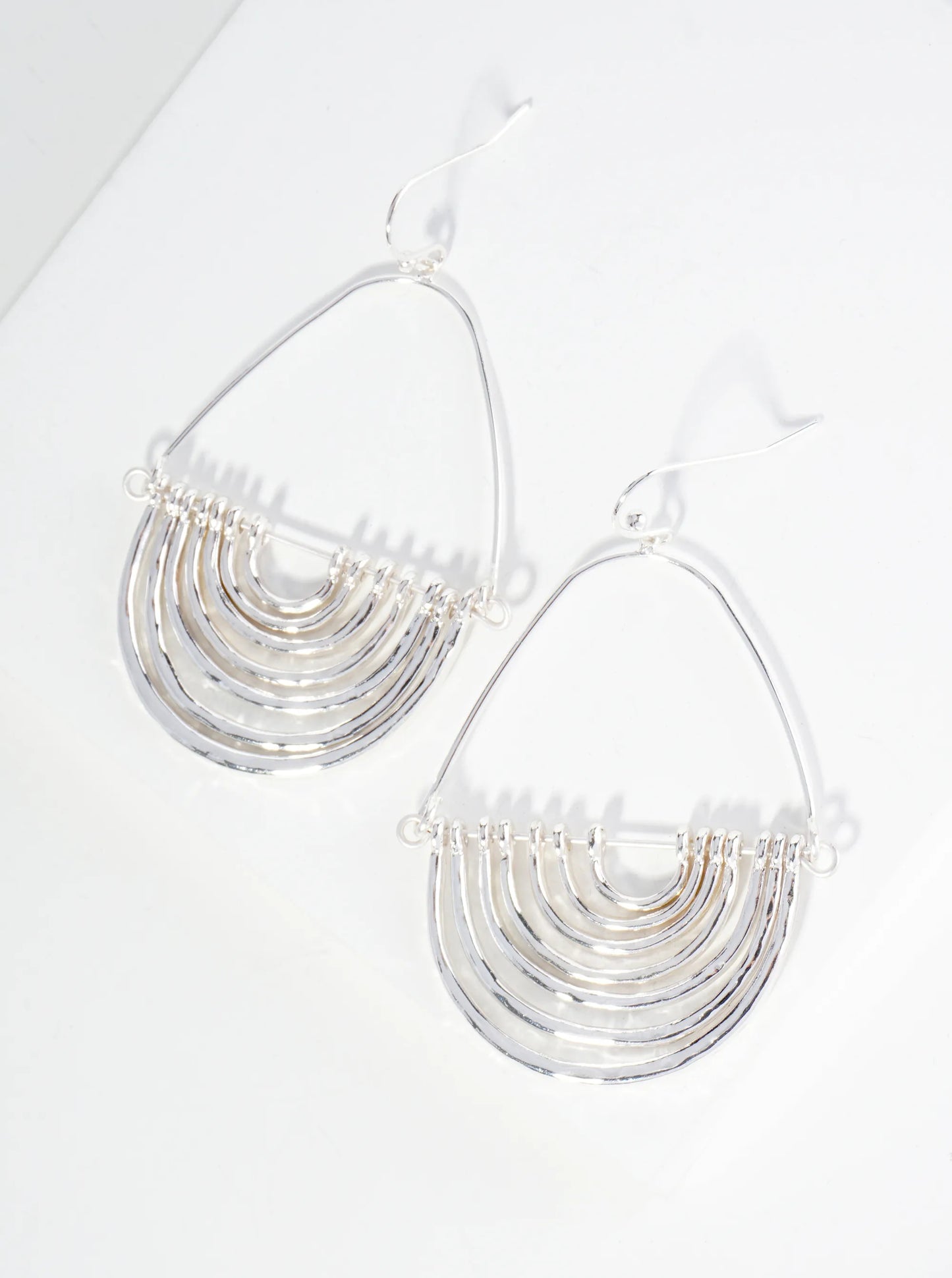 Hammered Metal Geometric Teardrop Dangle Earrings