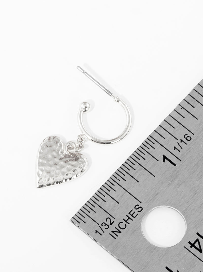 Hammered Metal Heart Drop 10mm Huggie Hoop Earrings
