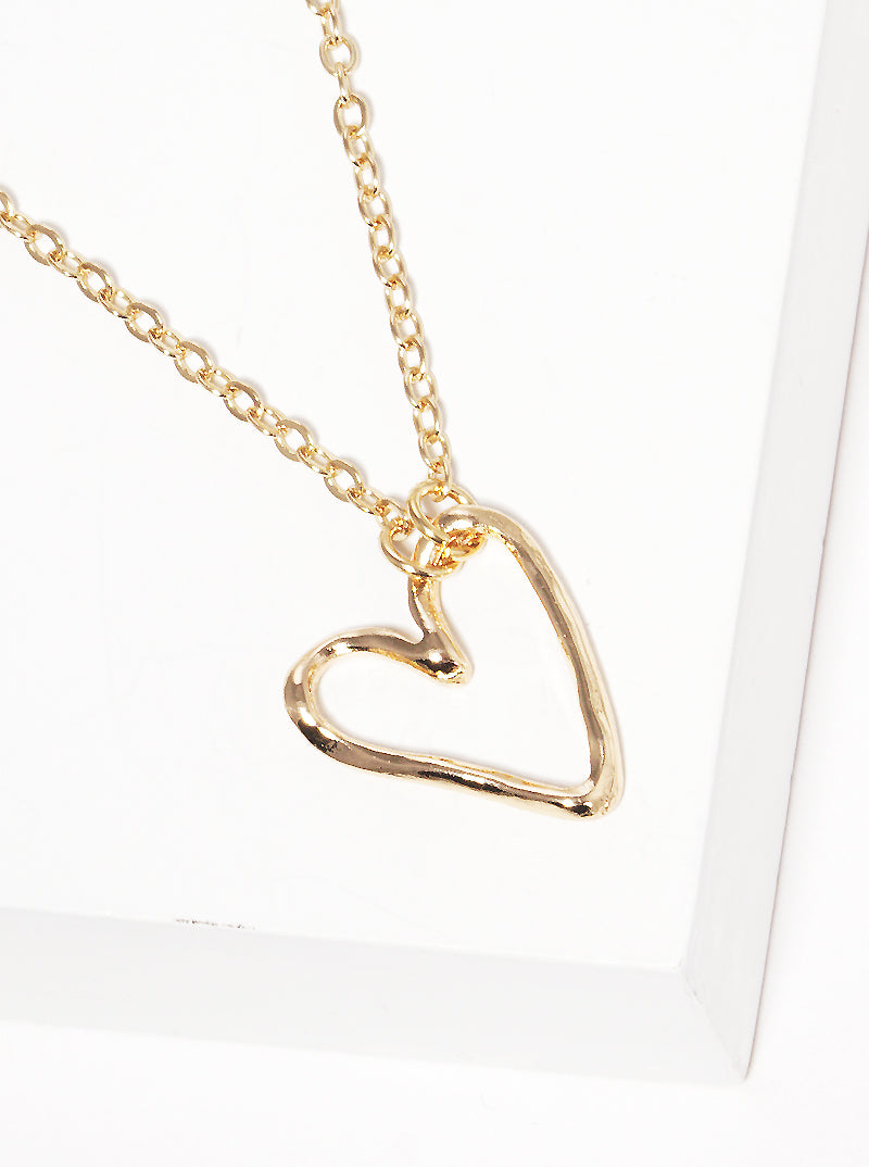 Hammered Metal Heart Pendant Dainty Necklace