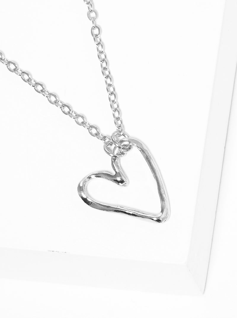 Hammered Metal Heart Pendant Dainty Necklace