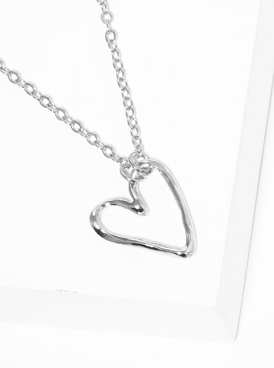 Hammered Metal Heart Pendant Dainty Necklace
