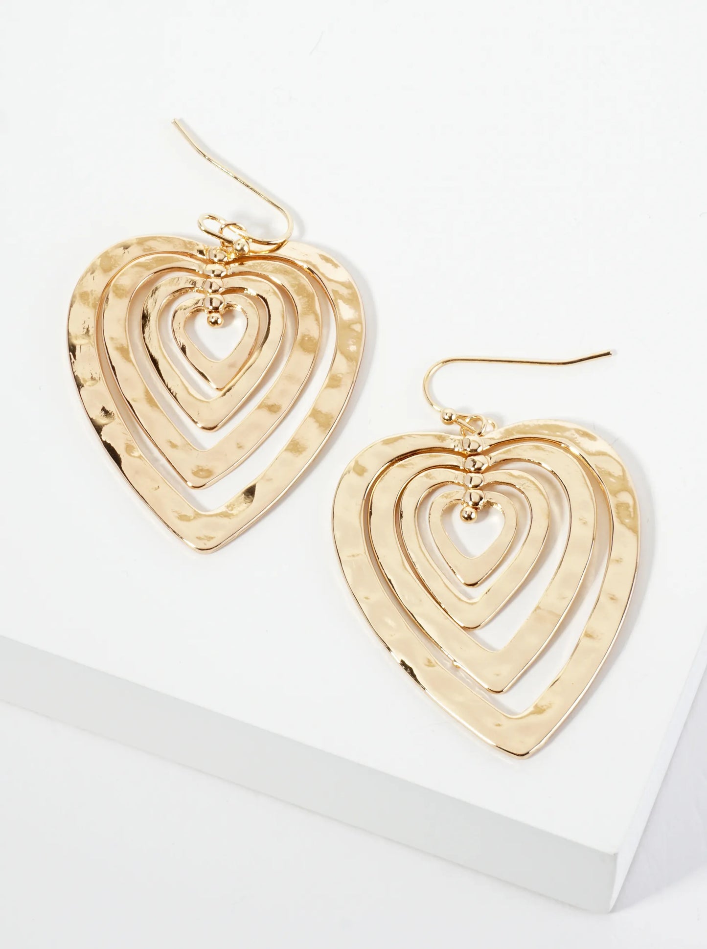 Hammered Metal Layered Heart Dangle Earrings