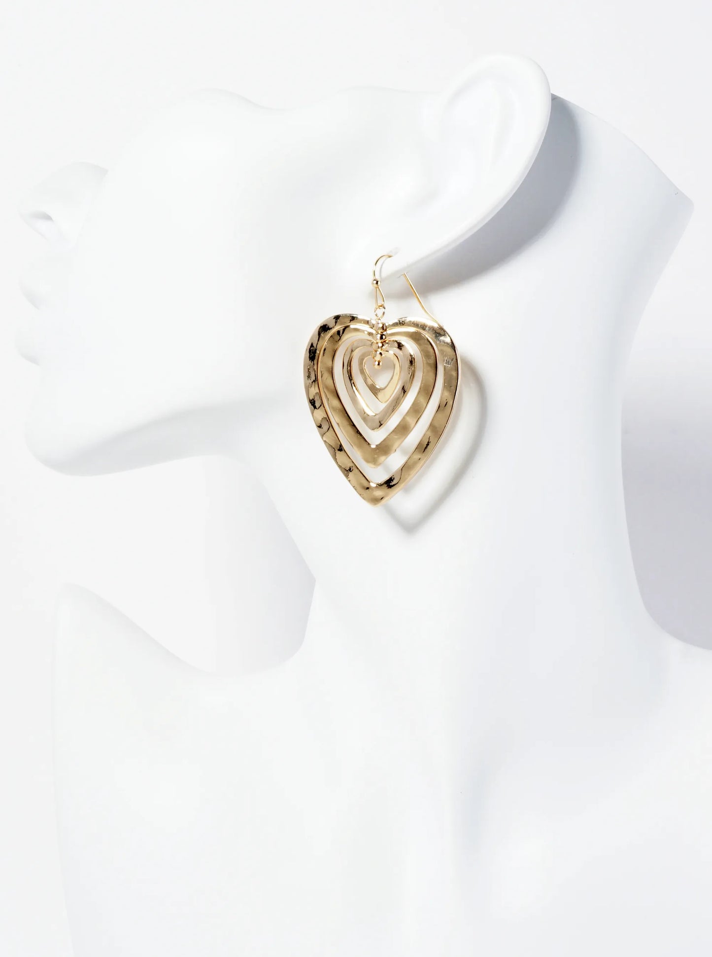Hammered Metal Layered Heart Dangle Earrings