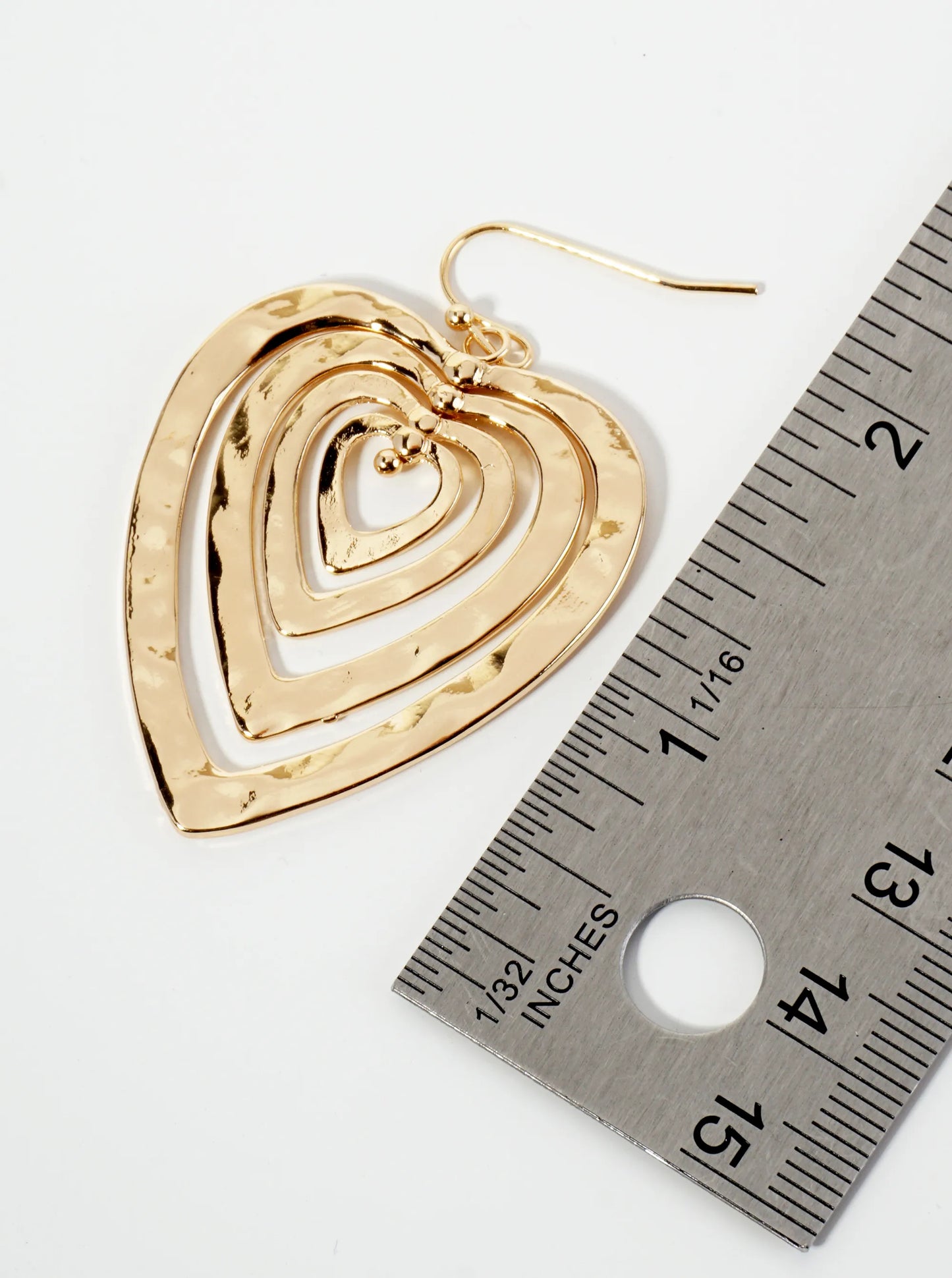 Hammered Metal Layered Heart Dangle Earrings