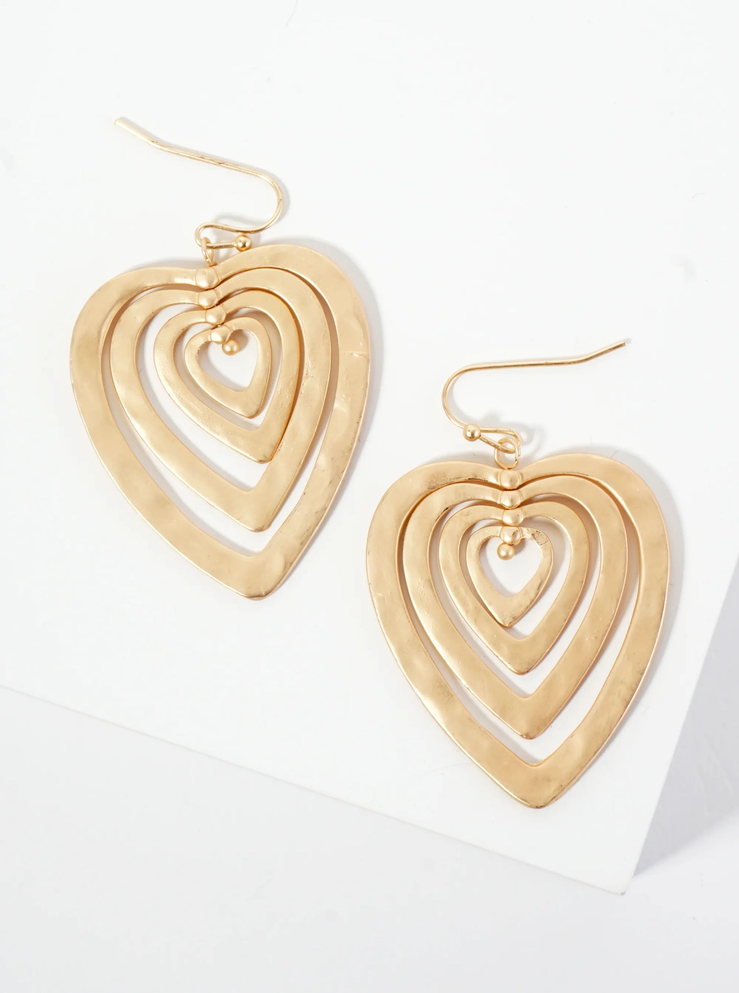 Hammered Metal Layered Heart Dangle Earrings