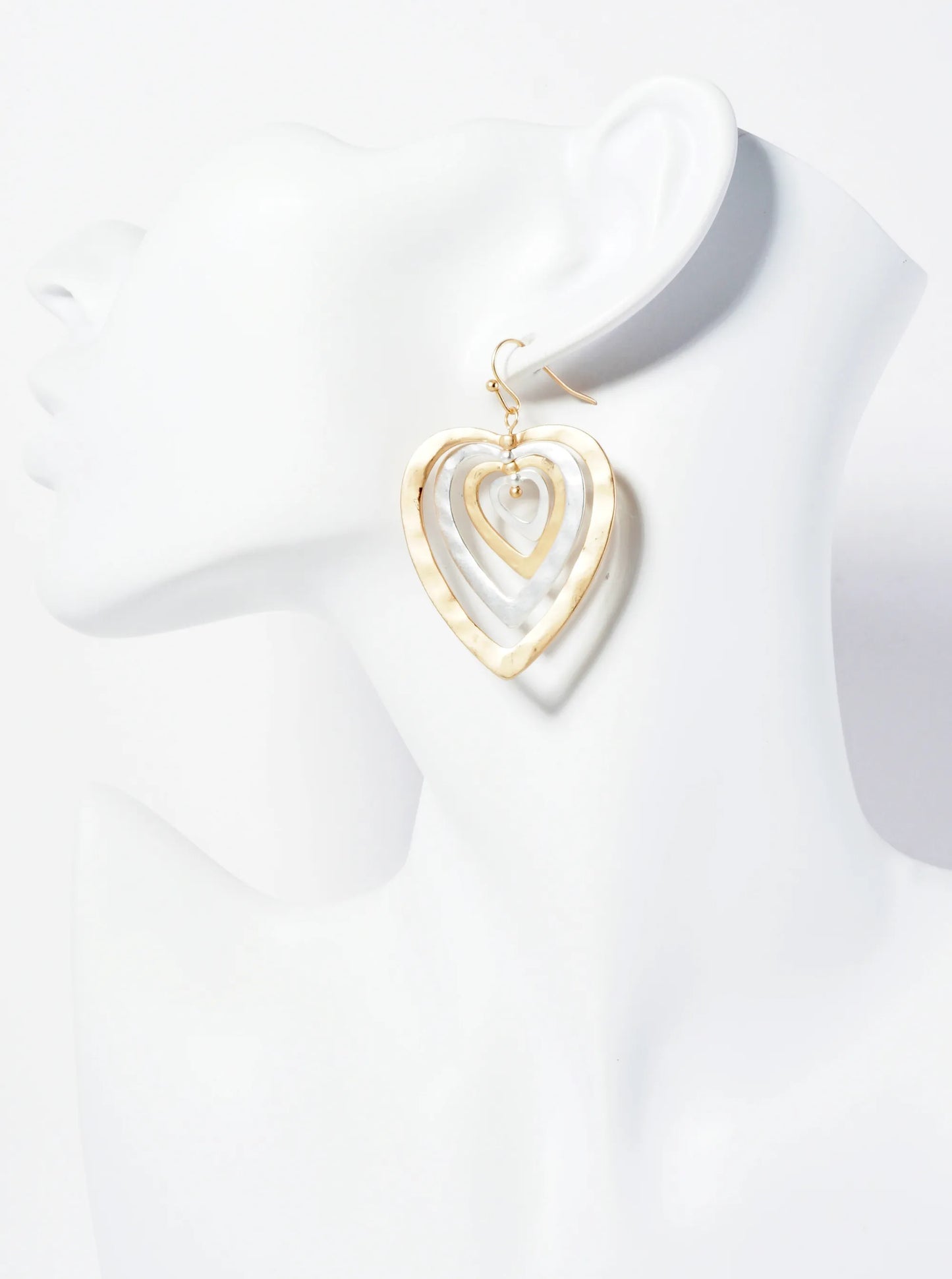 Hammered Metal Layered Heart Dangle Earrings