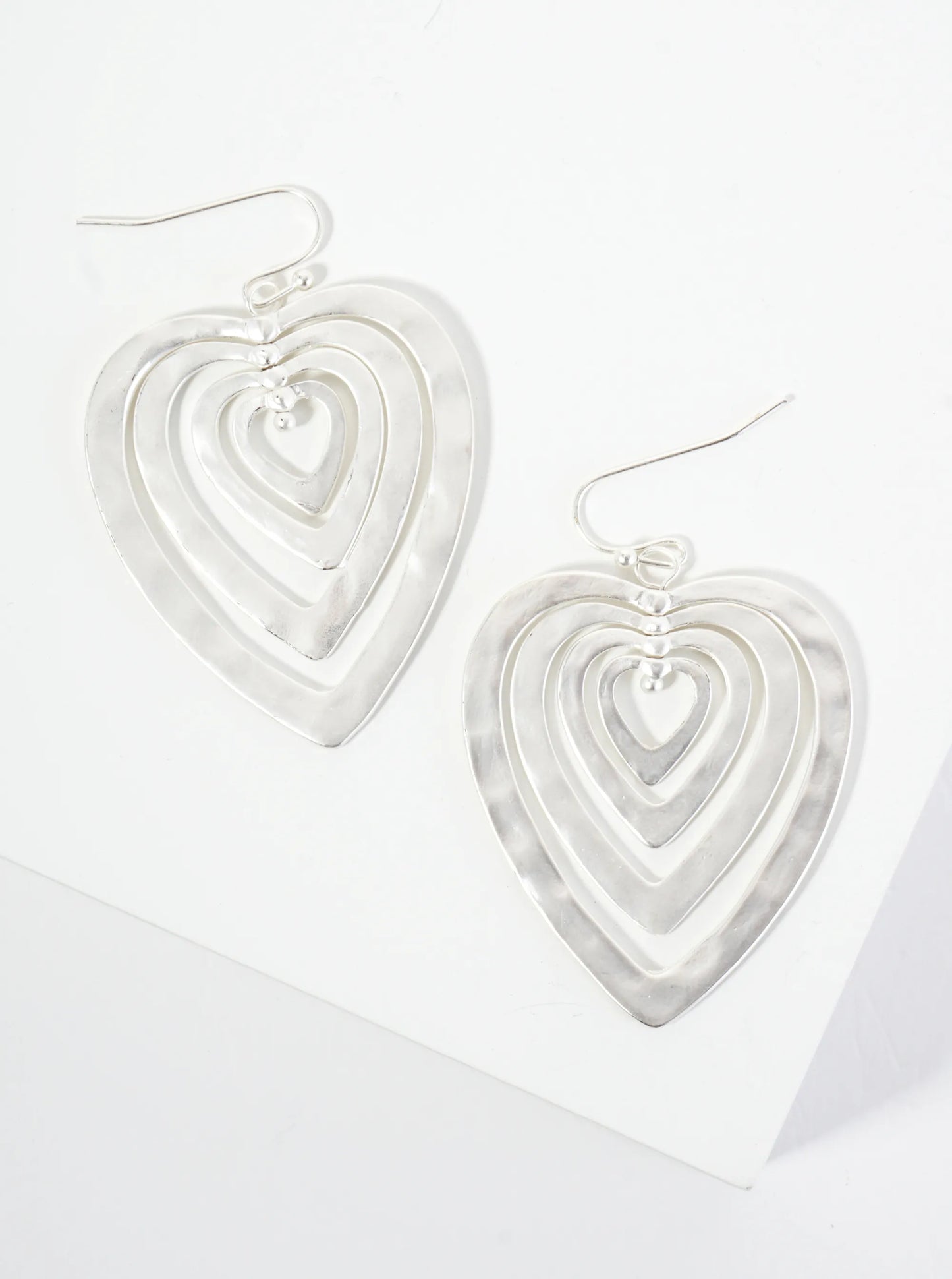 Hammered Metal Layered Heart Dangle Earrings