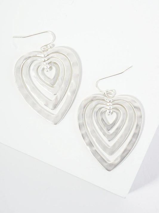 Hammered Metal Layered Heart Dangle Earrings