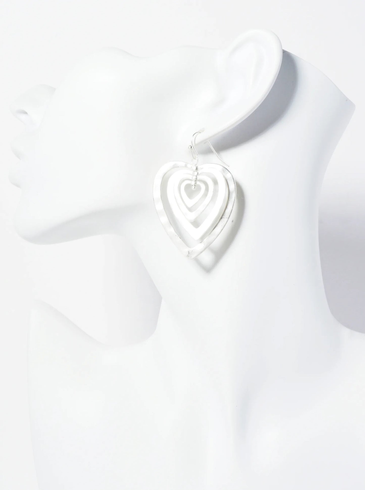 Hammered Metal Layered Heart Dangle Earrings