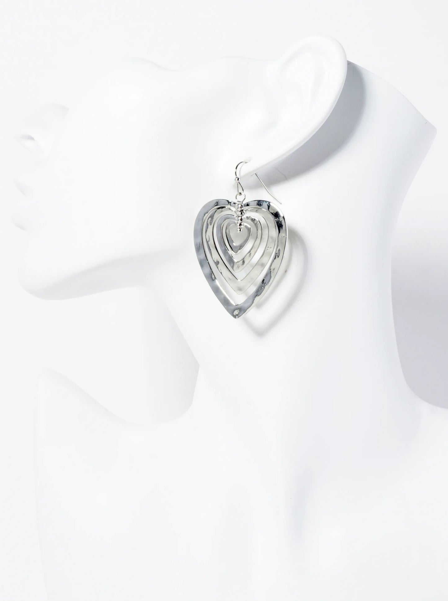 Hammered Metal Layered Heart Dangle Earrings