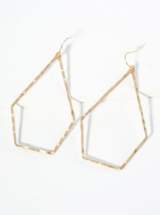 Hammered Metal Long Pentagon Drop Dangle Earrings