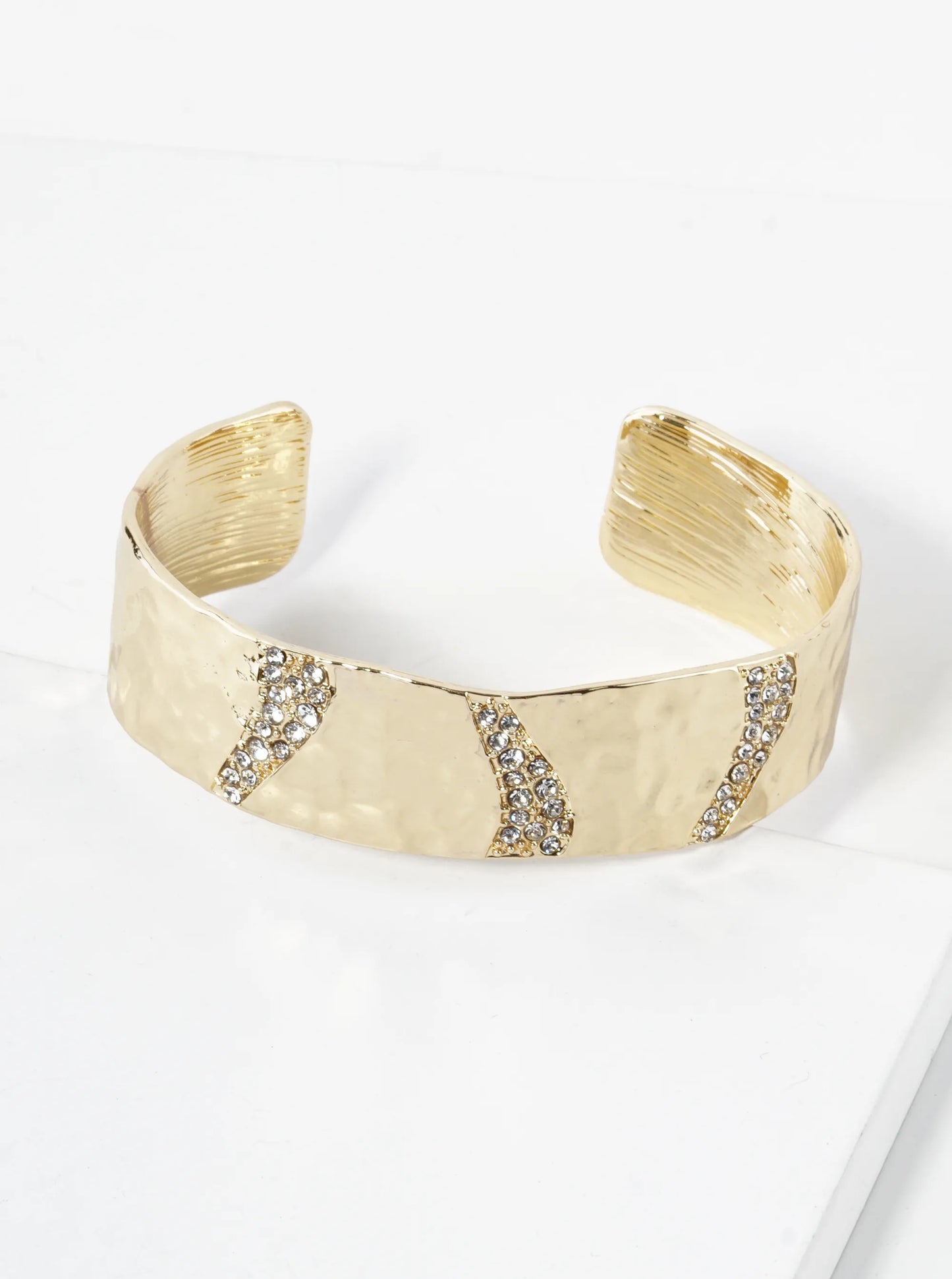 Hammered Metal Milky Way Crystal Pave Cuff Bracelet