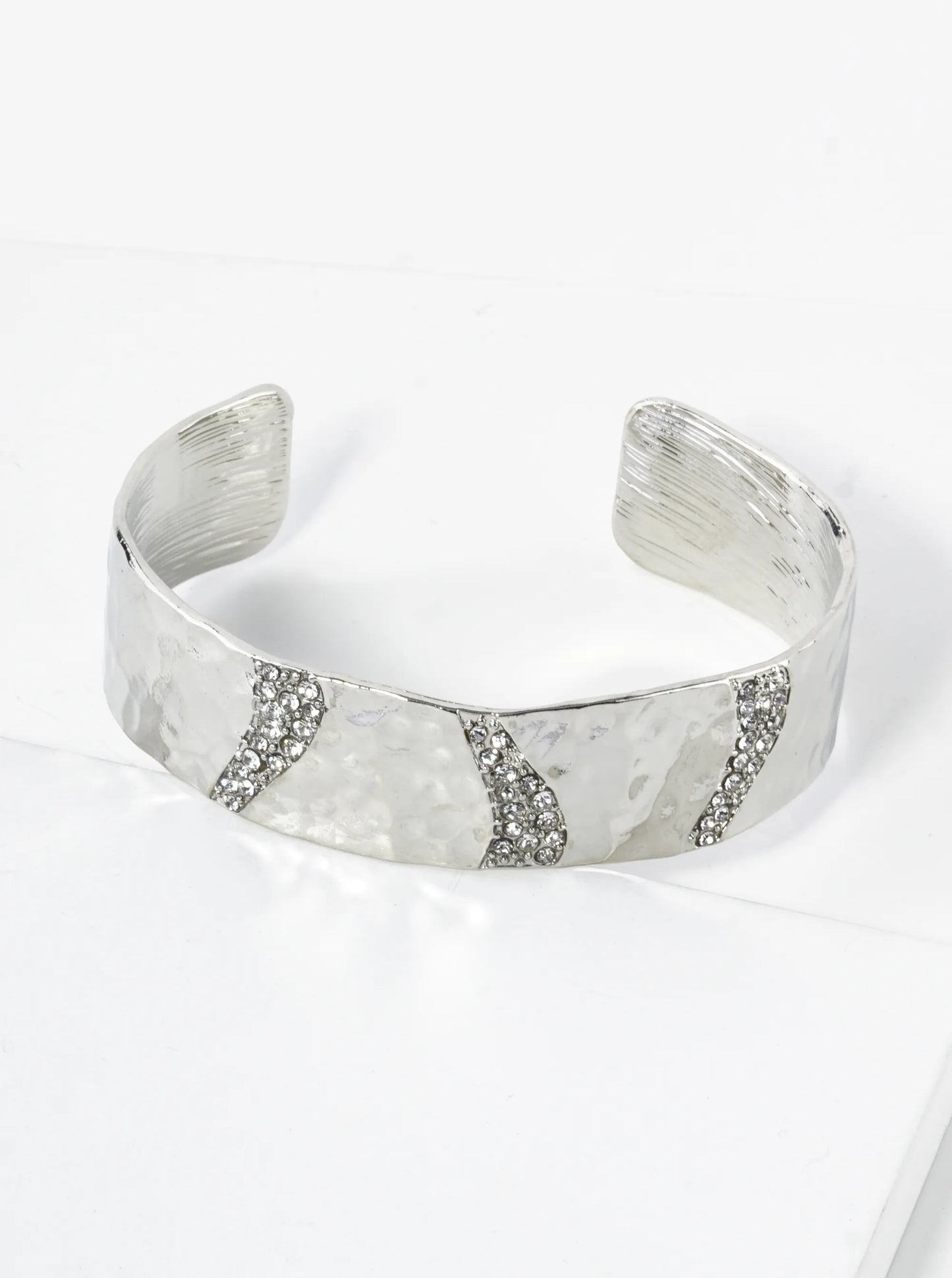 Hammered Metal Milky Way Crystal Pave Cuff Bracelet