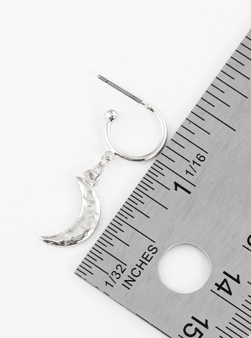 Hammered Metal Moon Drop 10mm Huggie Hoop Earrings