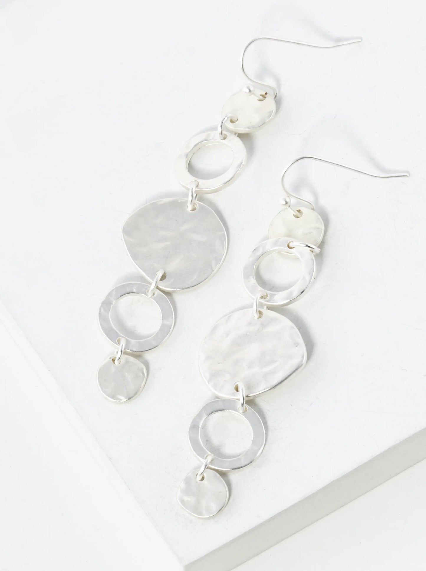 Hammered Metal Multi Circle Disc Drop Dangle Earrings