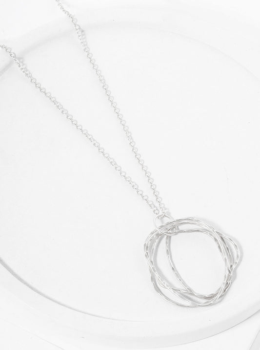 Hammered Metal Multi Organic Circle Pendant Long Necklace