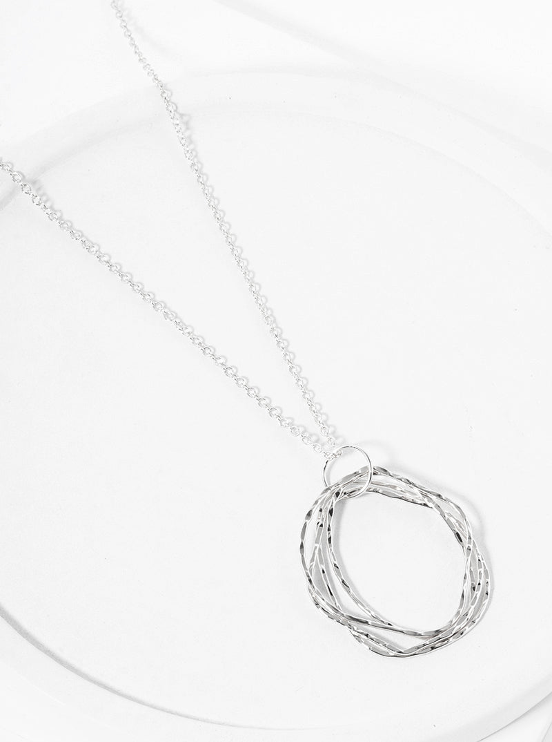 Hammered Metal Multi Organic Circle Pendant Long Necklace