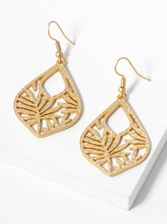 Hammered Metal Nature Inspired Filigree Dangle Drop Earrings