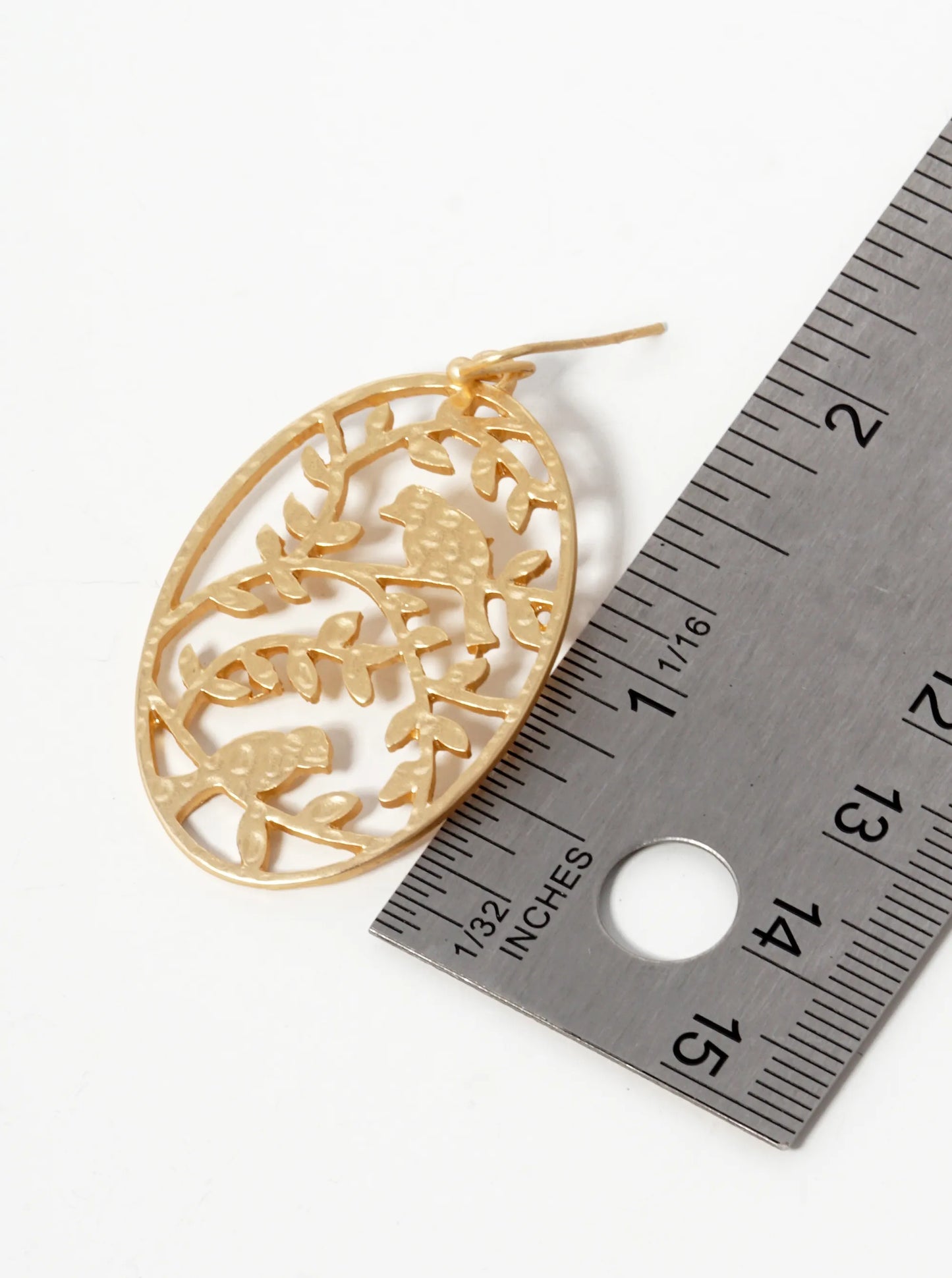 Hammered Metal Nature Inspired Oval Filigree Dangle Drop Earrings