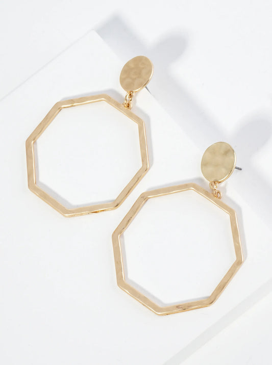 Hammered Metal Octagon Drop Geometric Dangle Post Earrings