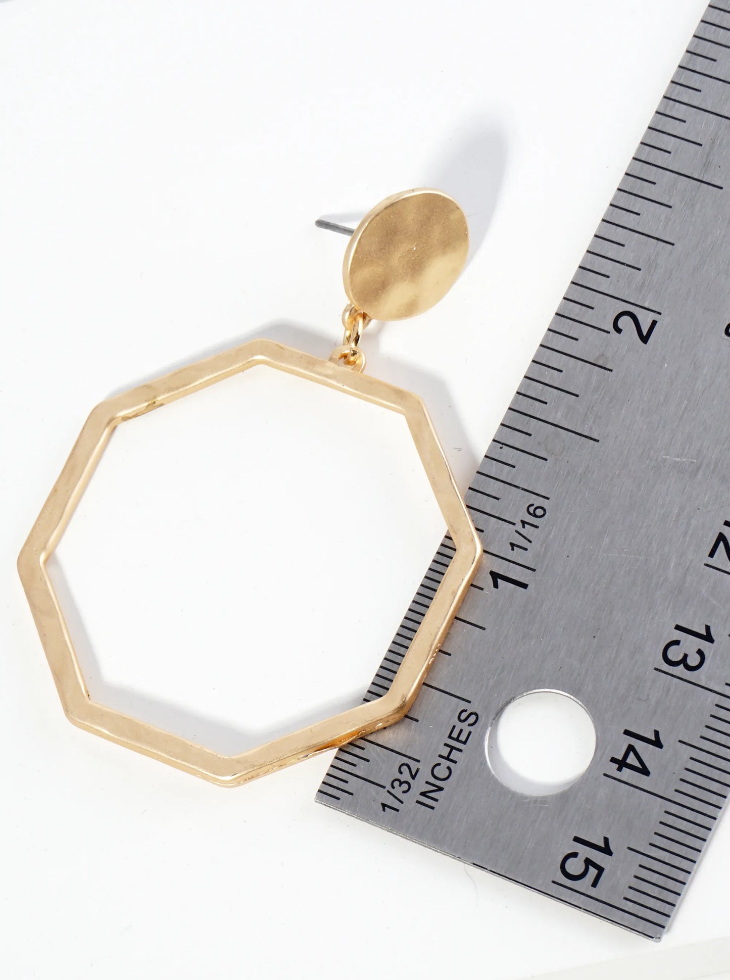 Hammered Metal Octagon Drop Geometric Dangle Post Earrings
