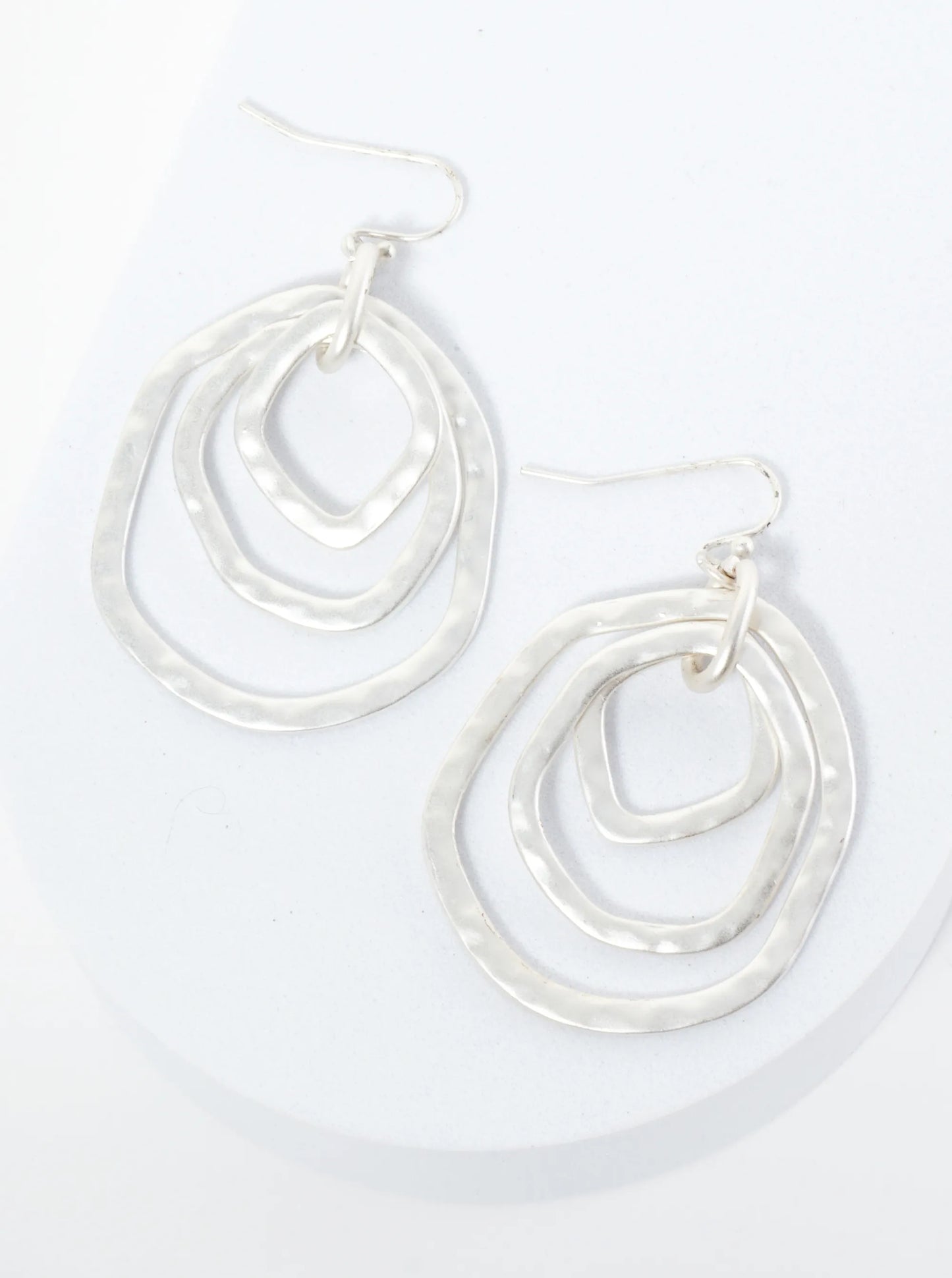 Hammered Metal Organic Multi Circle Drop Dangle Earrings