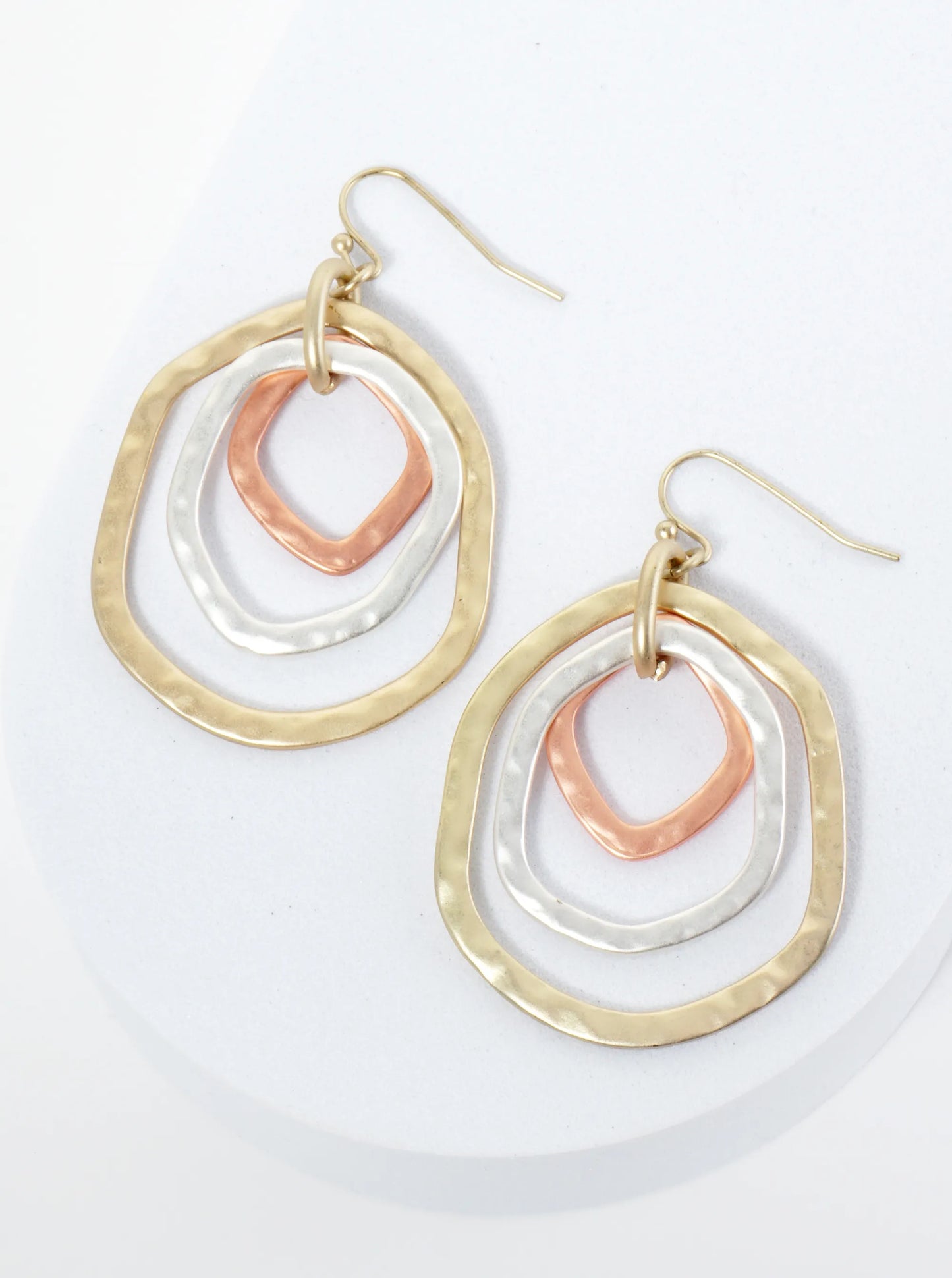 Hammered Metal Organic Multi Circle Drop Dangle Earrings