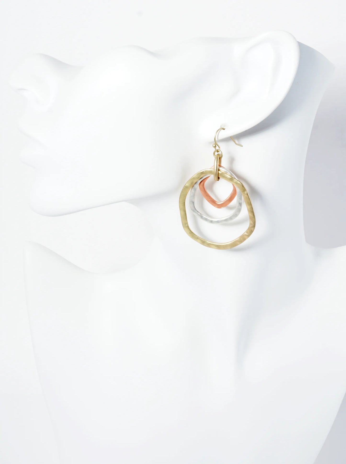 Hammered Metal Organic Multi Circle Drop Dangle Earrings
