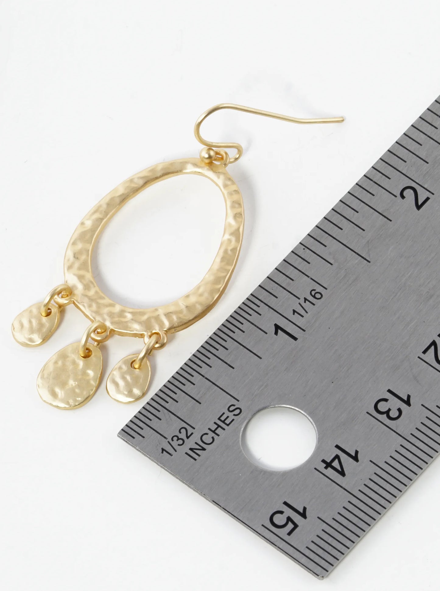 Hammered Metal Oval Disc Drop Dangle Earrings