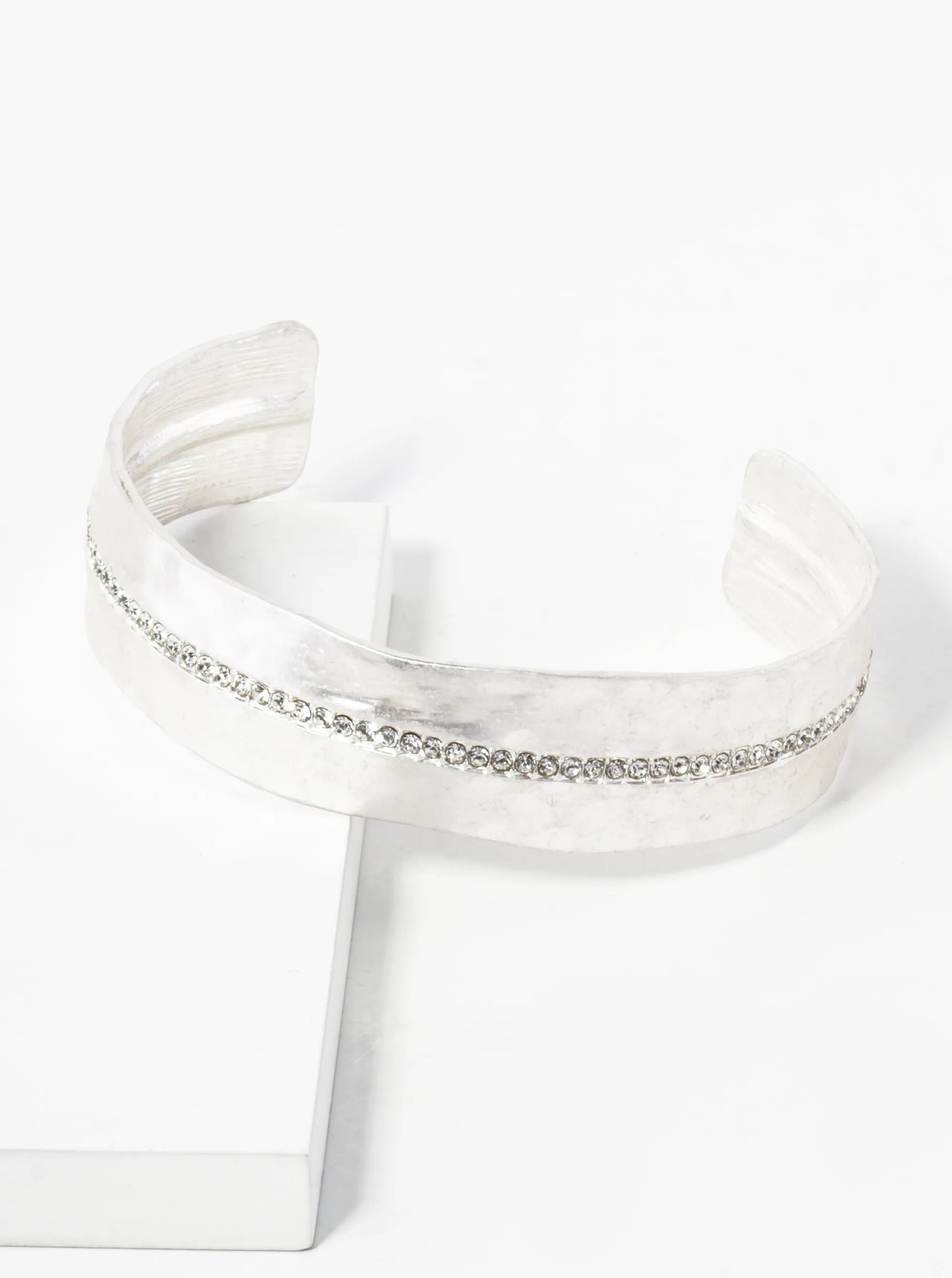 Hammered Metal Pave Crystal Cuff Bracelet