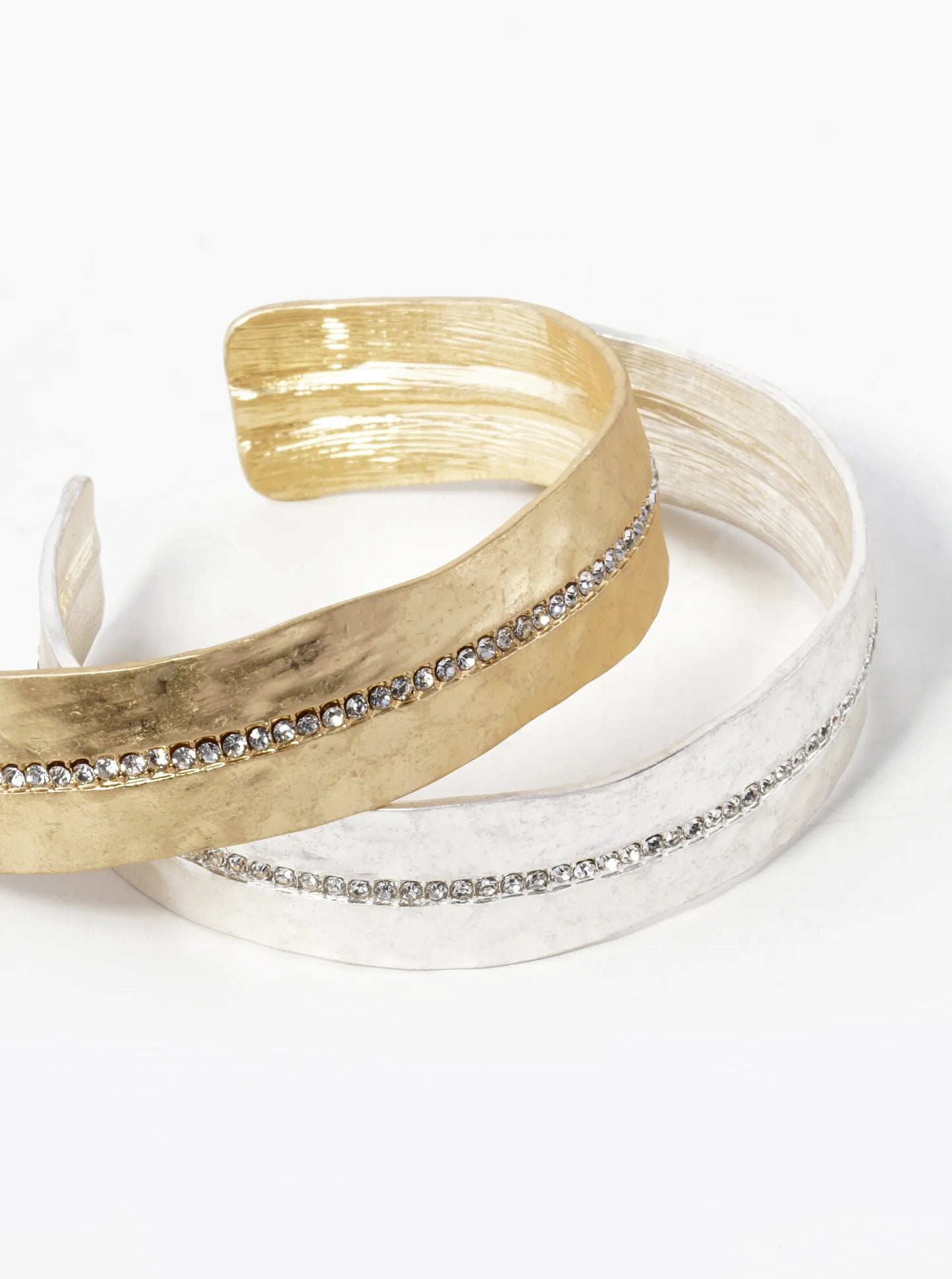 Hammered Metal Pave Crystal Cuff Bracelet