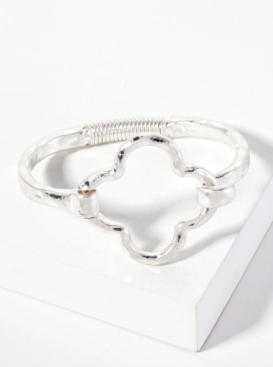 Hammered Metal Quatrefoil Hook Clasp Hinged Bracelet
