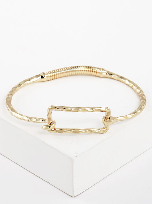 Hammered Metal Rectangle Accent Fine Spring Hook Closure Bangle Bracelet