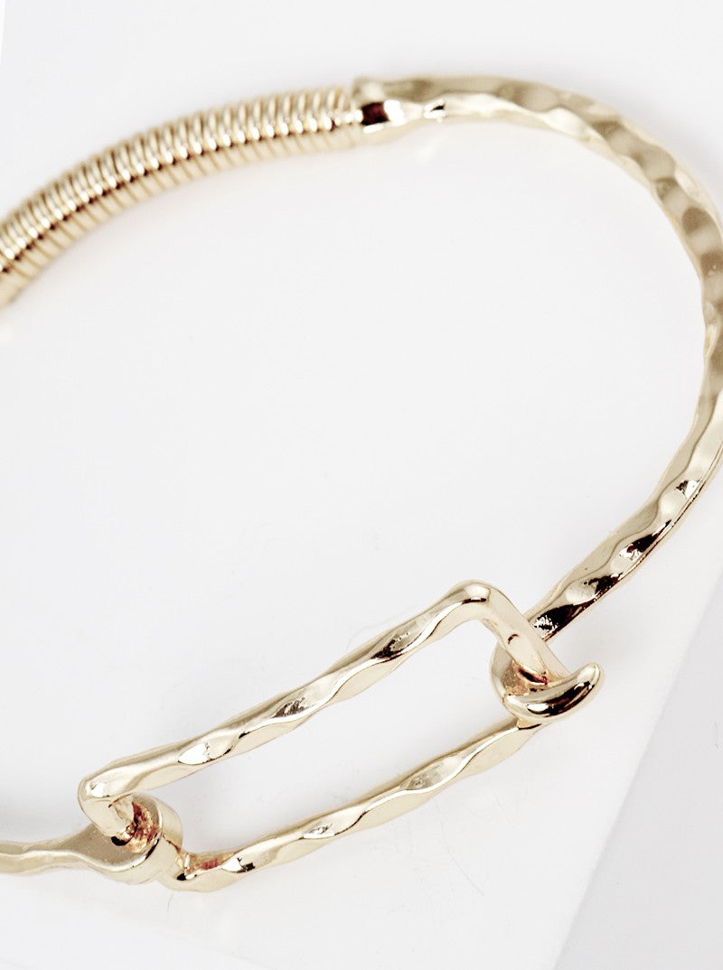 Hammered Metal Rectangle Accent Fine Spring Hook Closure Bangle Bracelet