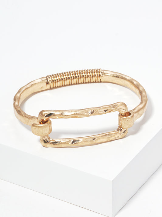 Hammered Metal Rectangle Accent Spring Hook Closure Bangle Bracelet