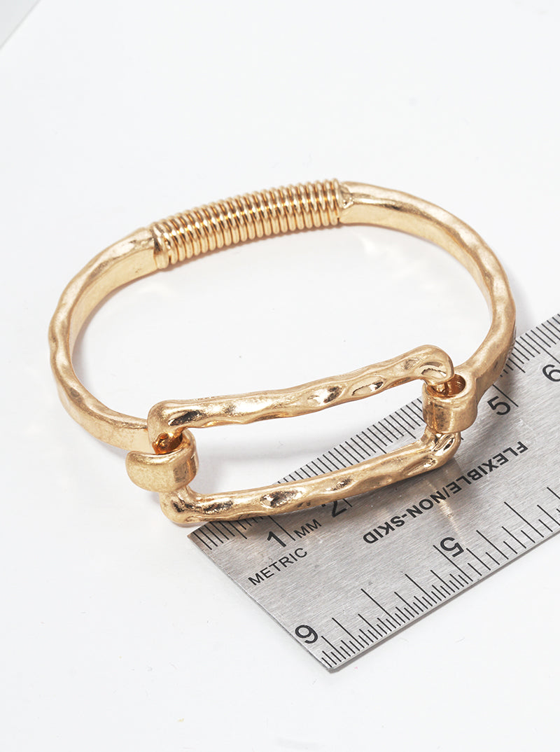 Hammered Metal Rectangle Accent Spring Hook Closure Bangle Bracelet