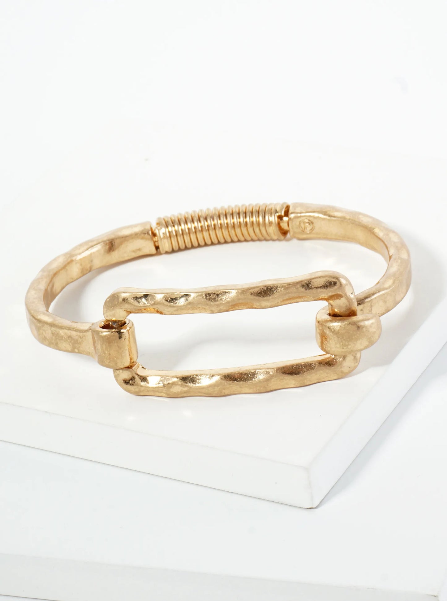 Hammered Metal Rectangle Hook Clasp Hinged Bracelet