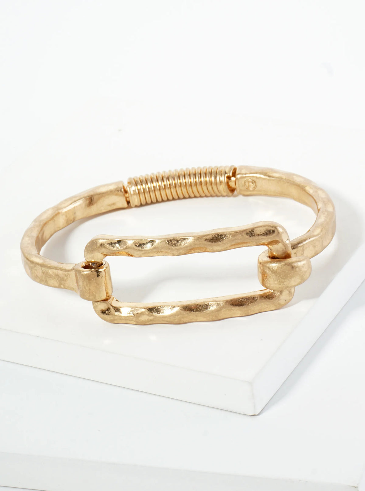 Hammered Metal Rectangle Hook Clasp Hinged Bracelet
