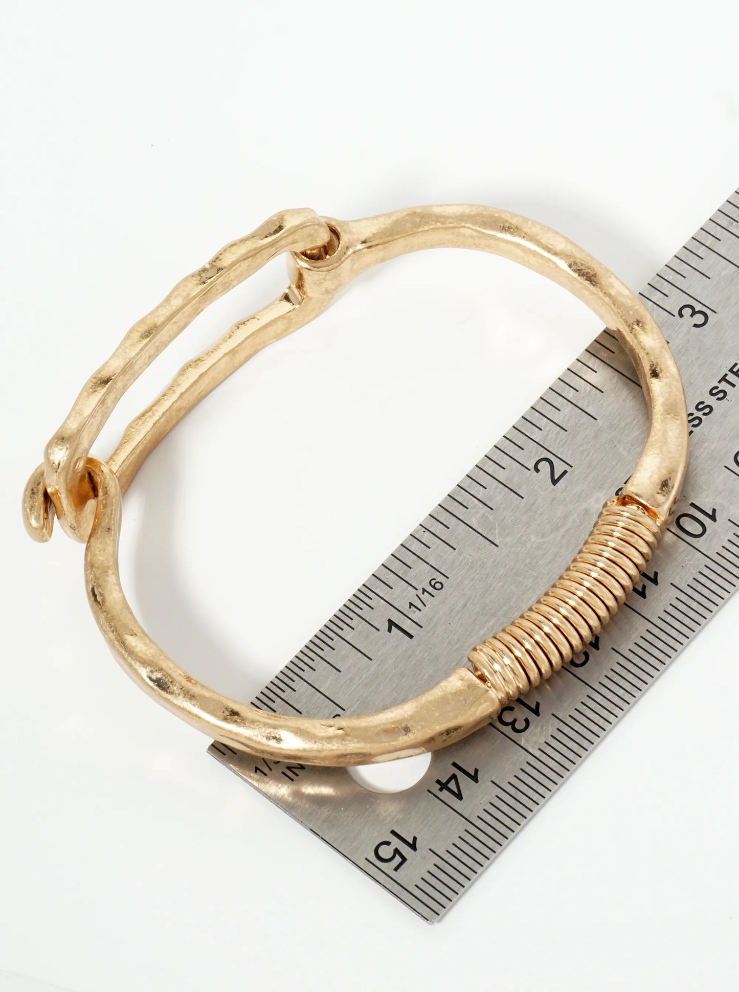 Hammered Metal Rectangle Hook Clasp Hinged Bracelet