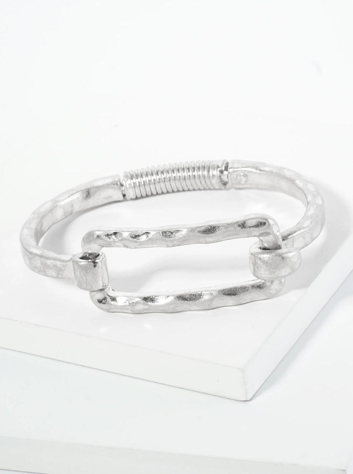 Hammered Metal Rectangle Hook Clasp Hinged Bracelet